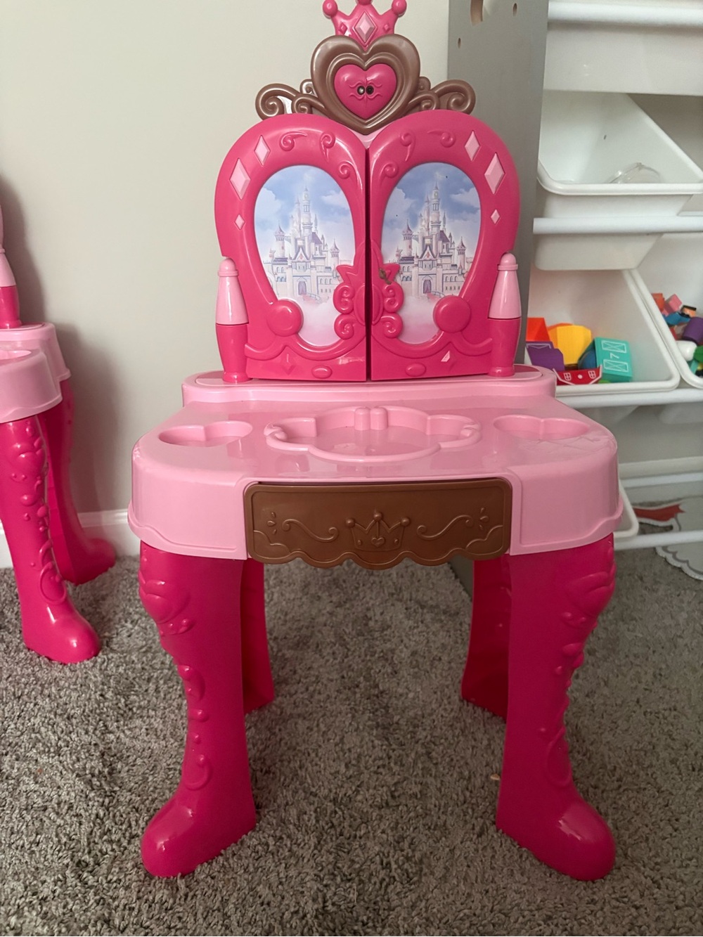 Disney Pink Princess Vanity Play Set - Cute Pretend Makeup Table with pink stool